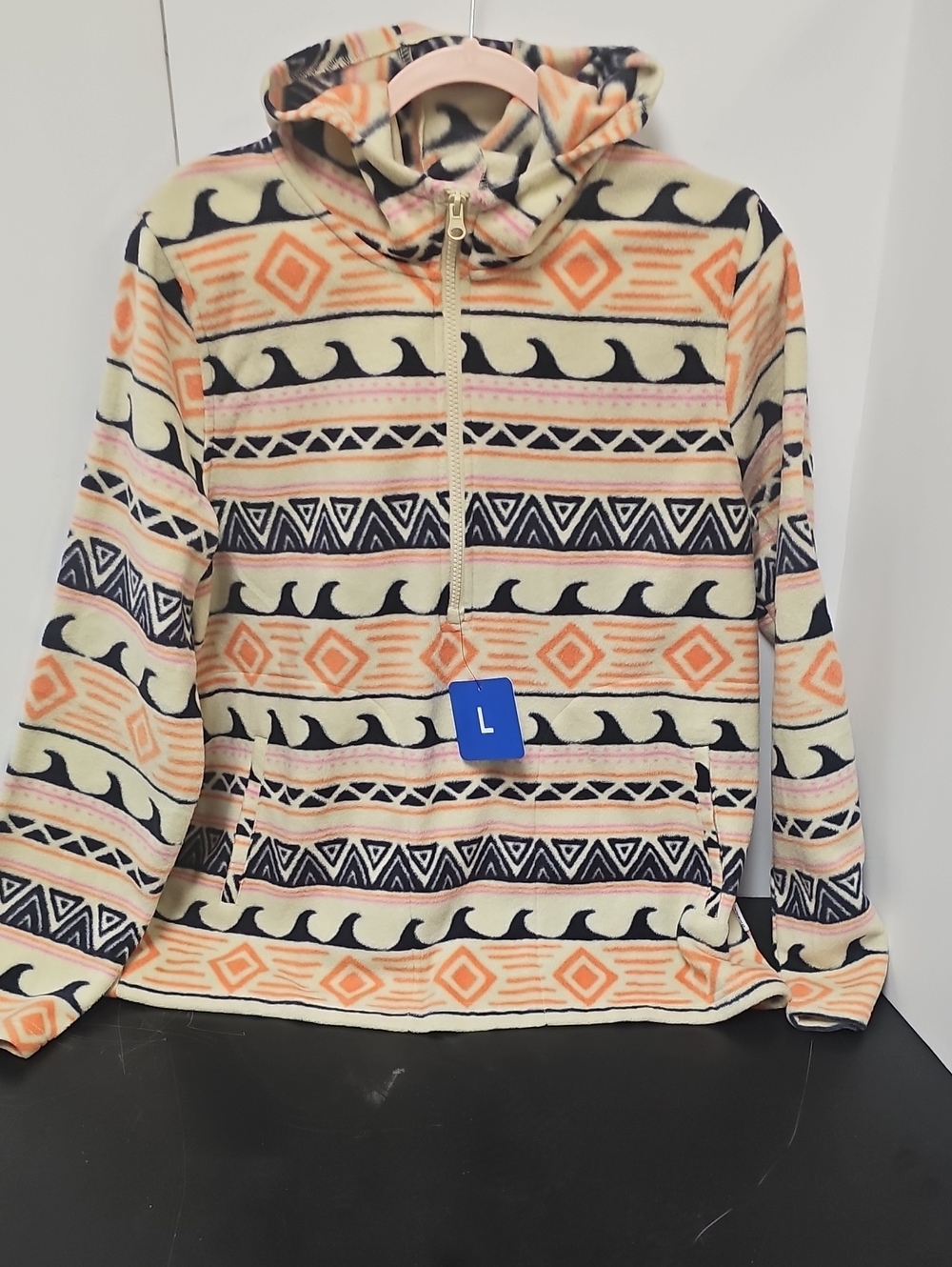 O'Neill Cream, Navy & Peach Patterned Half-Zip Hoodie Sweater